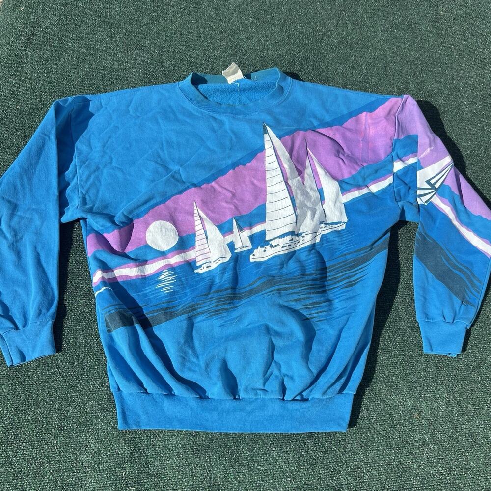 Vintage 1990 California Crewneck Sweatshirt Sailing Boat Sz L/XL Made In USA